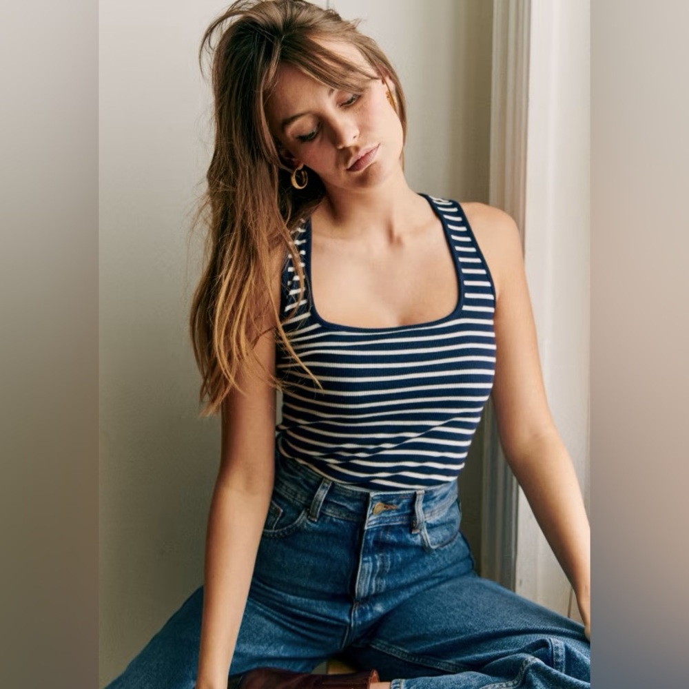 Sezane Juan Top Navy Ecru XS